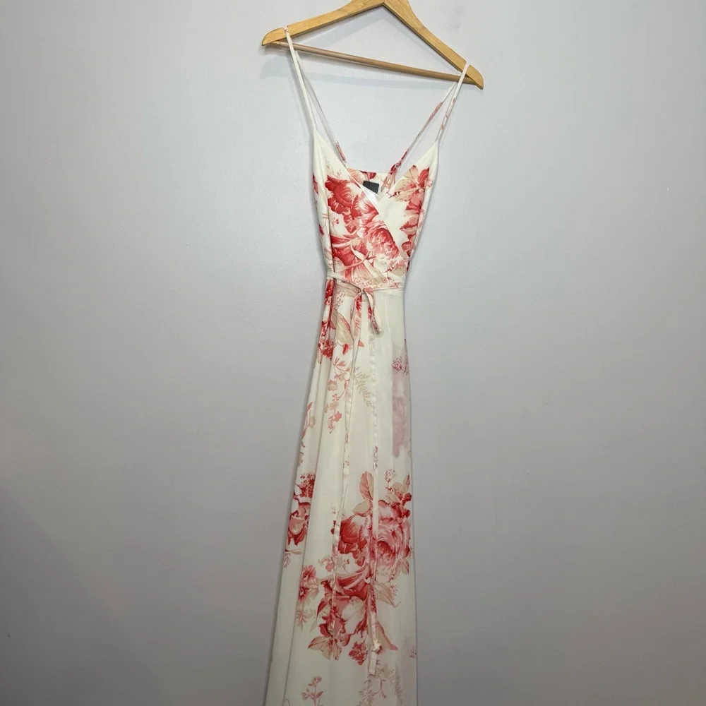 NWT Lulus Elegantly Inclined Wrap Maxi Dress Coral Red Floral - Picture 4 of 8